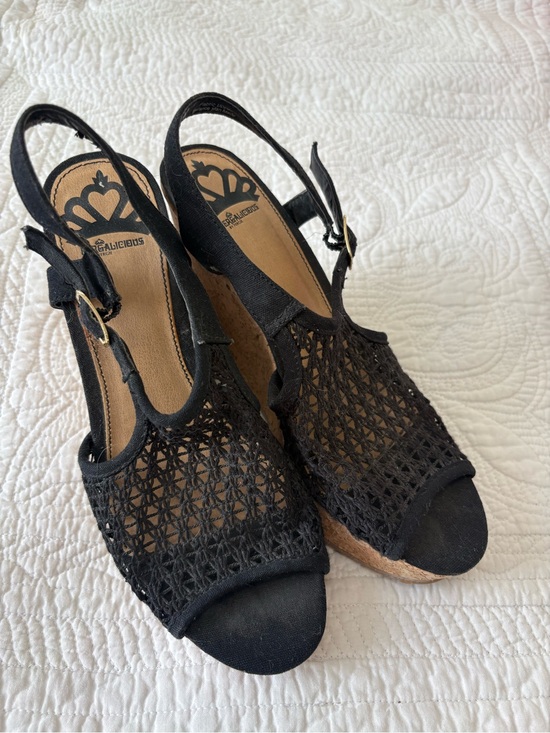 Fergalicious By Fergie Shoes - Fergalicious Black Woven Slingback Wedge Sandals